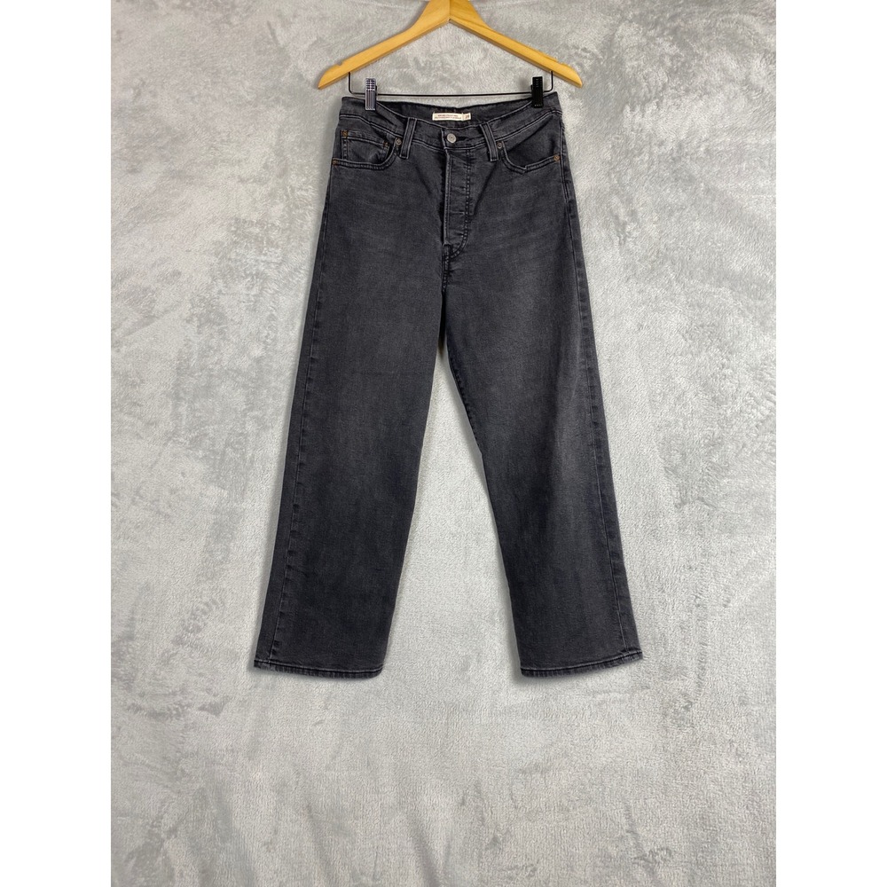 Levi's Ribcage Straight Ankle Jeans Womens 29 Washed Black High Rise 72693-0134